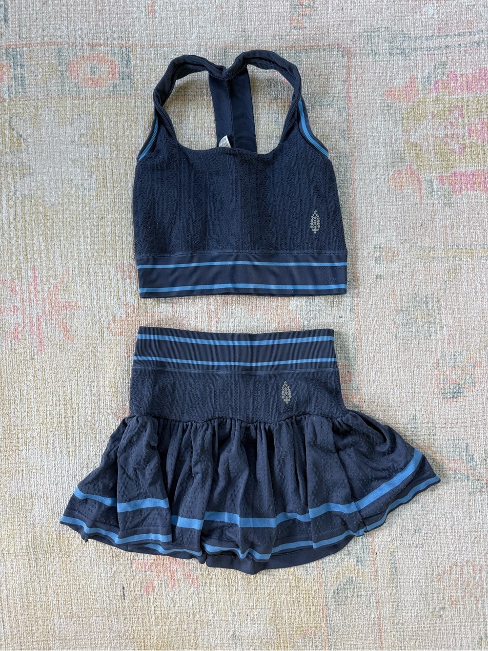 FP Movement by Free People Navy Blue Cropped Sports Bra and Skirt Set